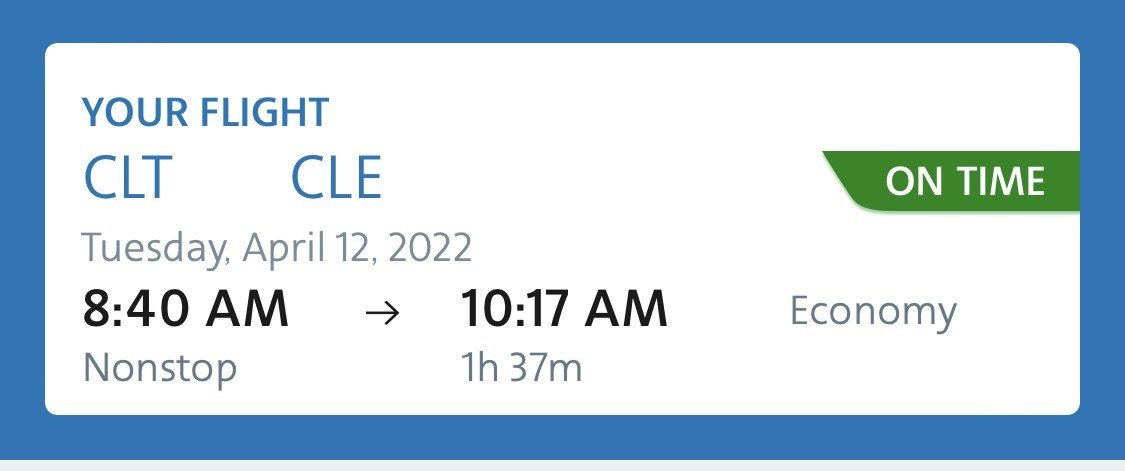 My rebooked flight home from Utah, April 12, 2022.