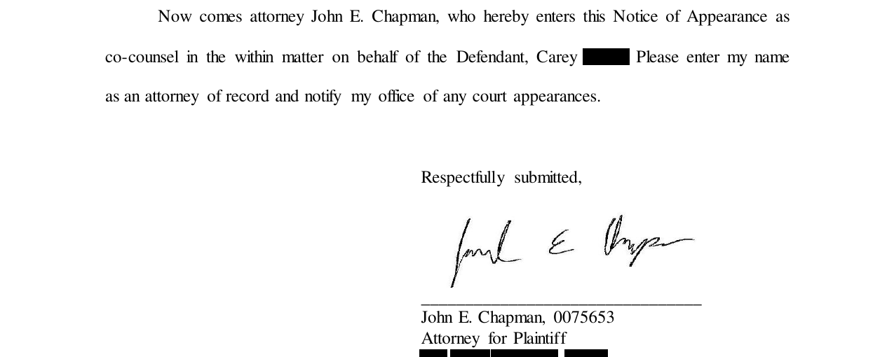 Notice of appearance excerpt
