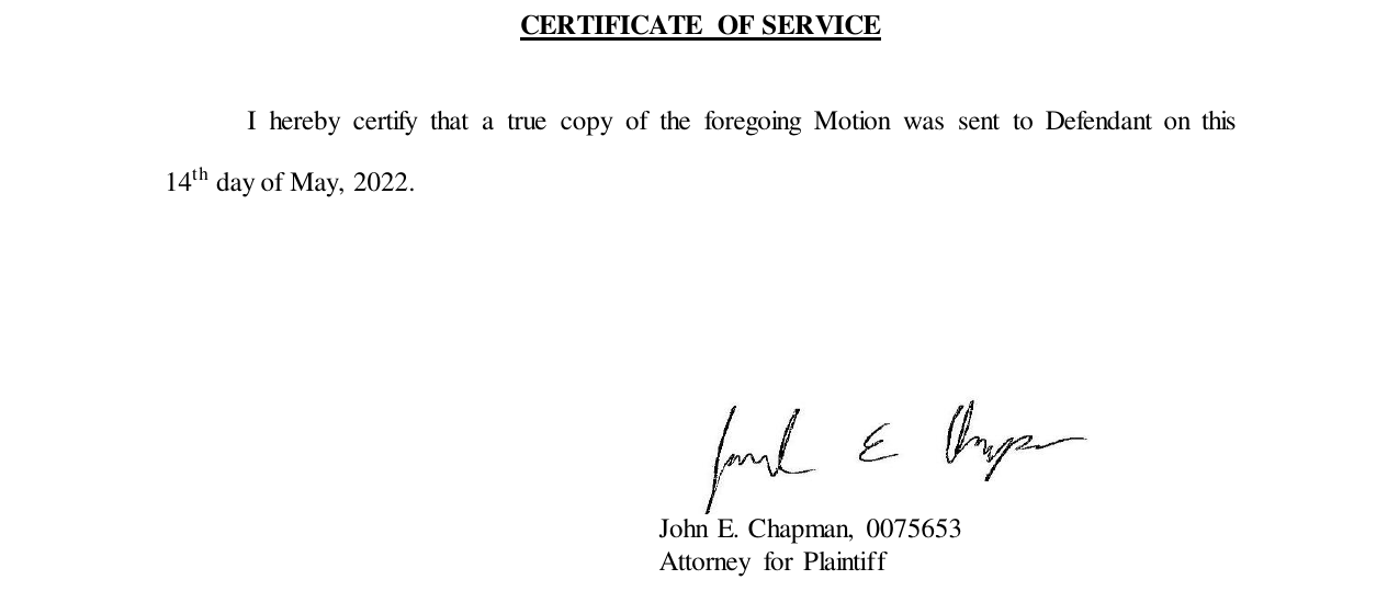 Certificate of service excerpt