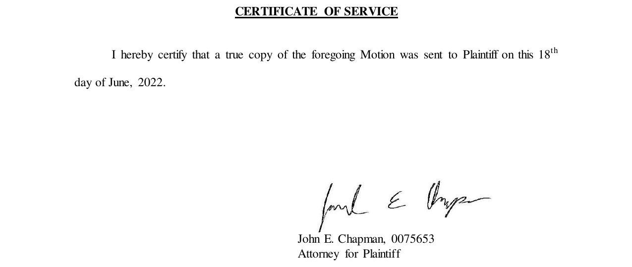 Motion to withdraw certificate of service
