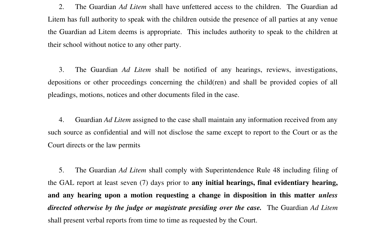 June 13, 2022 GAL duties entry excerpt